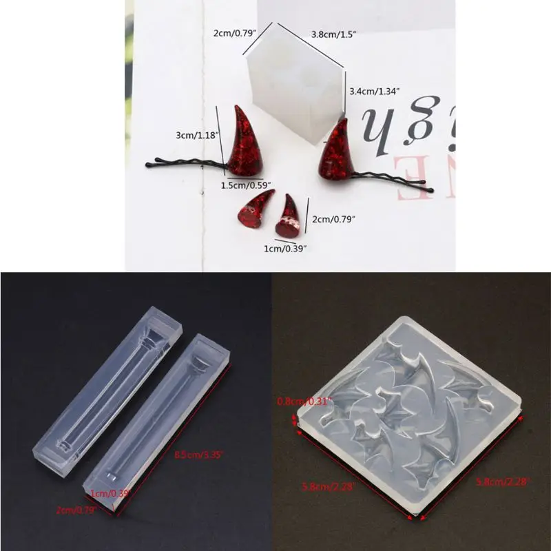 MXME Wings Devil Horns Wand Silicone Molds Earrings Keychain Resin Mould for DIY Craft Pendants Epoxy Casting Mold Jewellery
