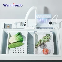 Multi Functional Digital Flying Rain Faucet White Double Waterfall Stainless Steel Sink Kitchen Sink Embossed Large Single Slot 1