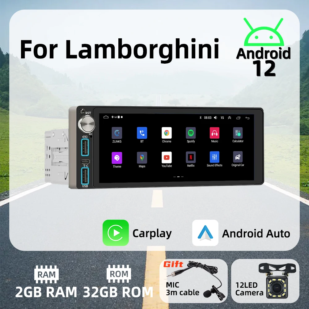 

Wireless Carplay Android Auto Autoradio 6.86" 1 Din Radio Android Car Multimedia for Lamborghini Stereo Head Unit GPS Navigation