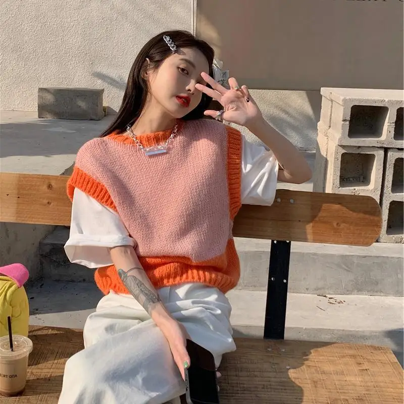 여성용 그래픽 귀여운 스트라이프 니트 탑, 카와이 스웨터, 라운드 O넥, 모던 캐시미어 세일, 따뜻한 2023, 새로운 컬렉션