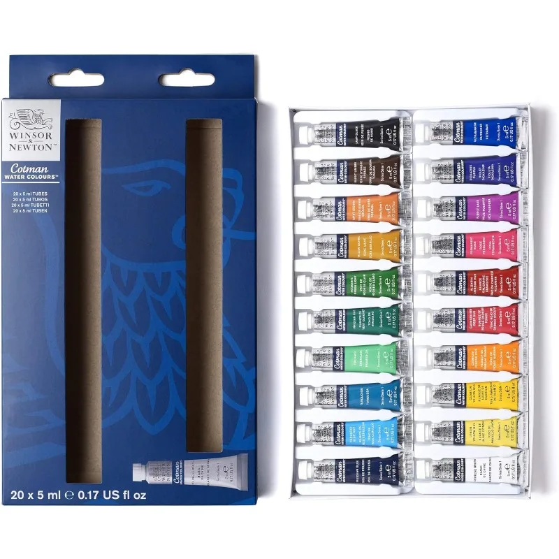 Winsor & Newton Cotman 수채화 물감 튜브 세트 - 예술가, 초보자 및 스케치용 5ml 튜브(10개 또는 20개 색상)