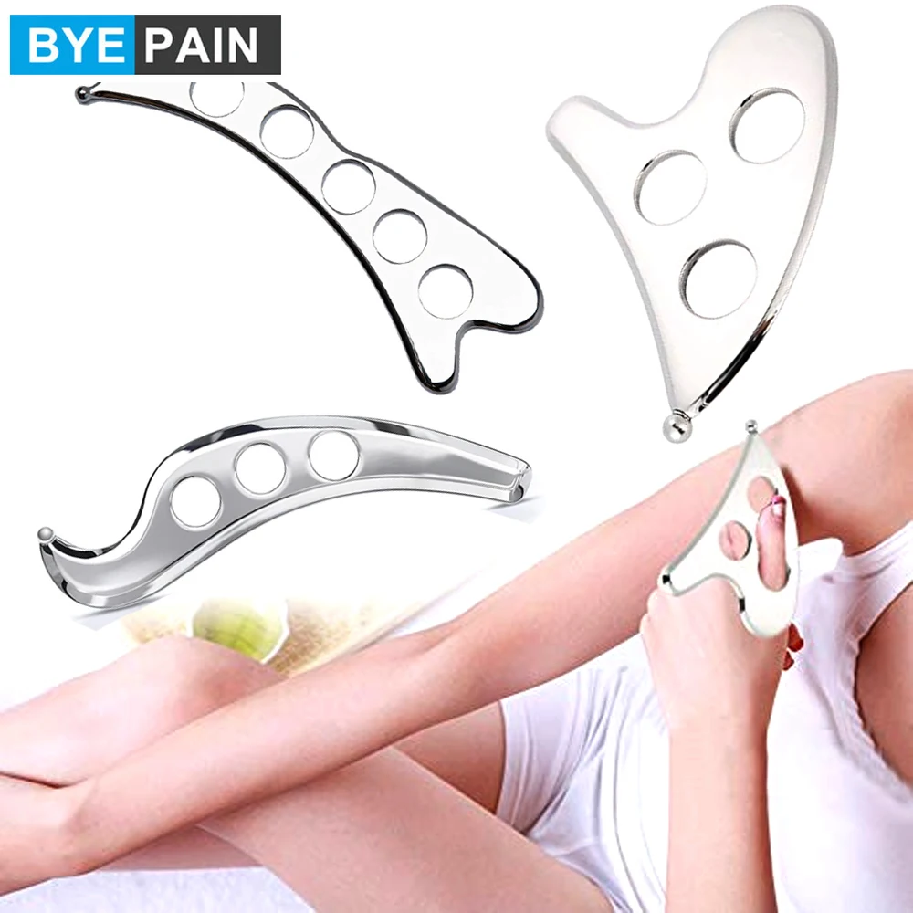 BYEPAIN Massage Guasha Plate Stainless Steel Scraping Board Facial Body Scrapper Face Lift Anti-Aging Skin Care Cooling Metal