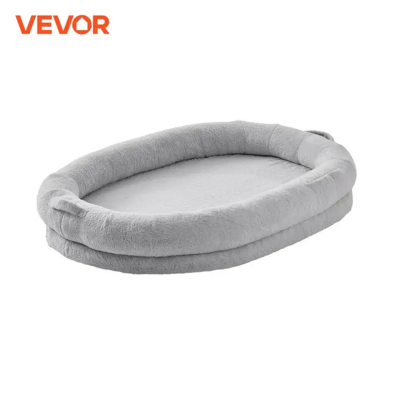 VEVOR Human Dog Bed Adult Size Washable Faux Rabbit Fur Cover Egg Orthopedic Foam Grey