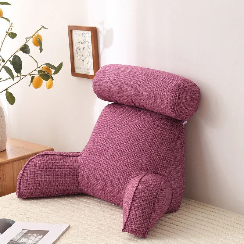 Linen Reading Pillow with Armrests and Round Pillow Pearl Cotton Inner Core Detachable Multifunctional Big Waist Pillow 