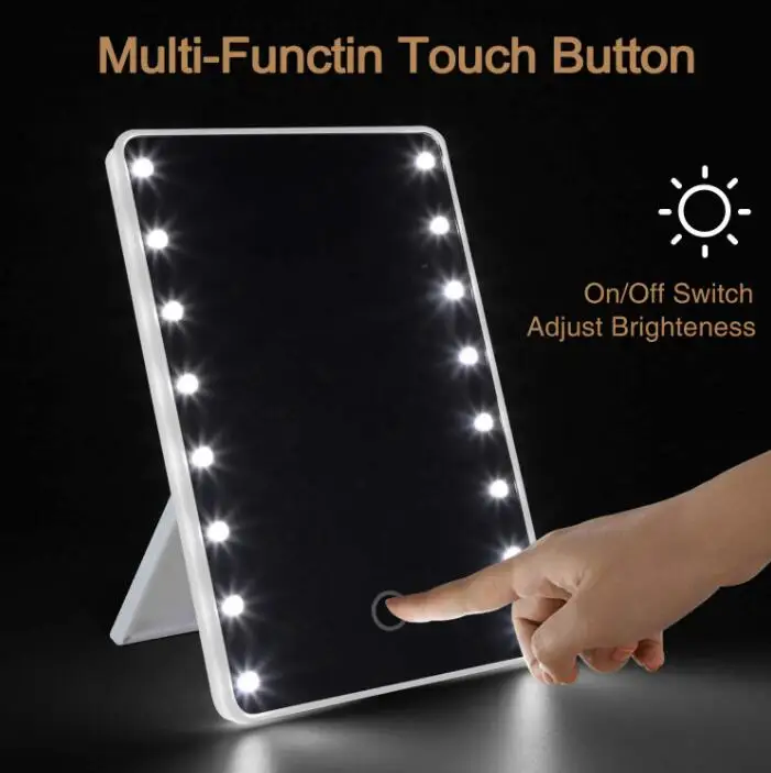 

Косметическое зеркало с 16 светодиодами, косметическое зеркало с сенсорным диммерным переключателем, на батарейках, с подставкой для стола