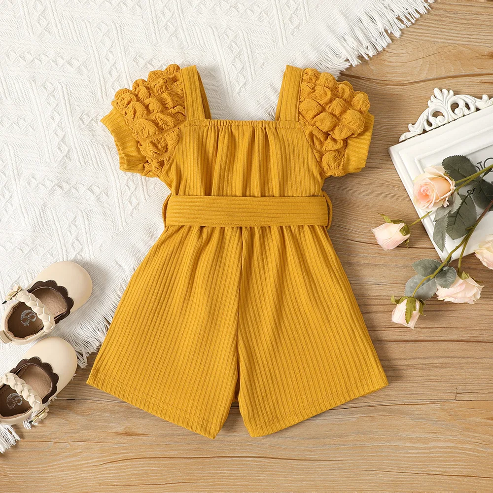 Baby Girl Bubble Sleeve Jumpsuit & Belt 5