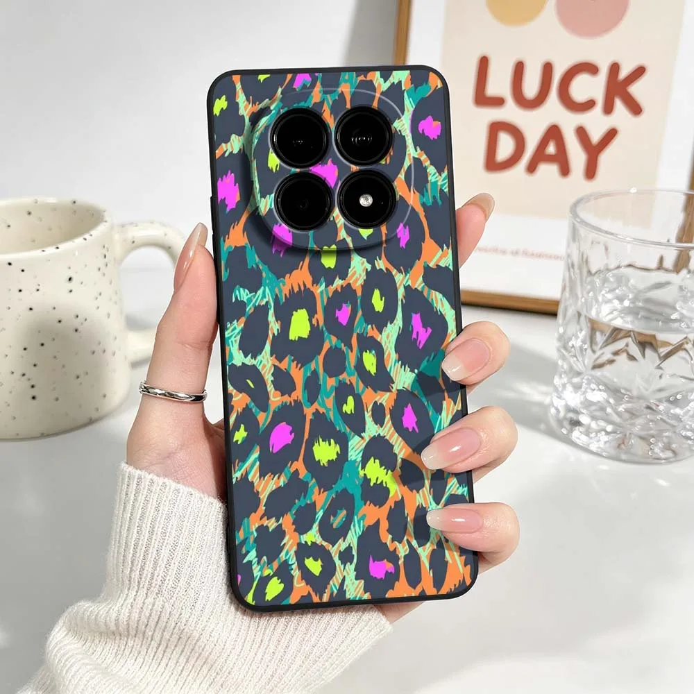 Luxurious Black Soft Cover with Brown Leopard Print Phone Case