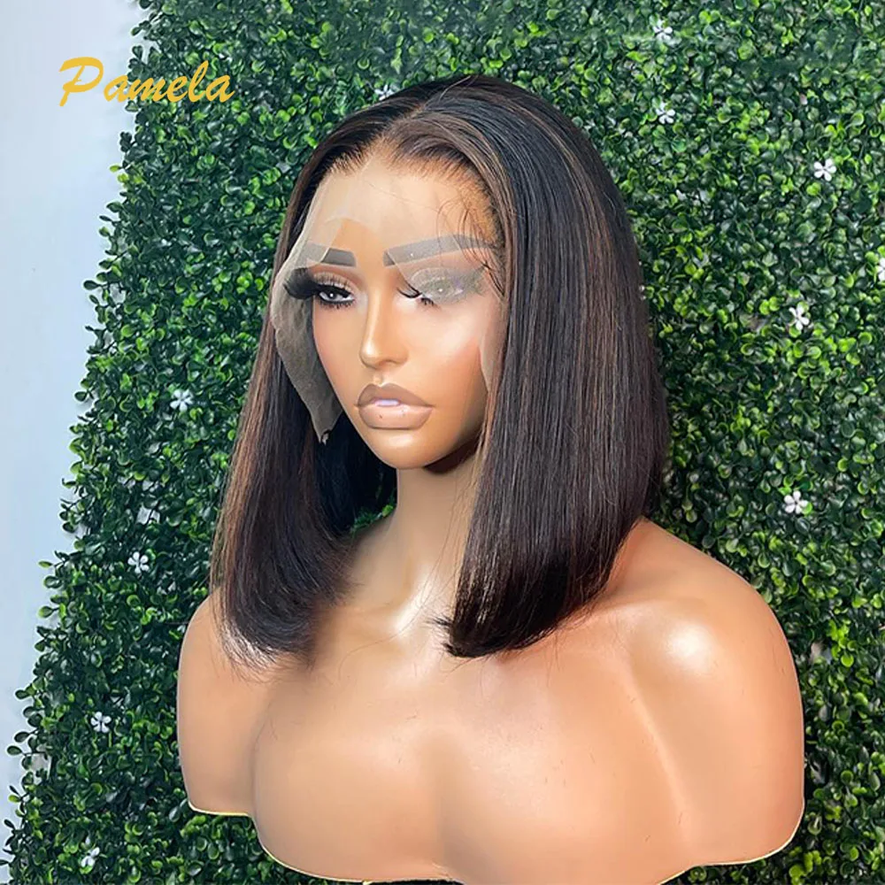 Bone Straight 250% Density 13x4 Short Bob Brown Transparent Lace Frontal Human Hair Glueless Wigs Preplucked Ready To Wear