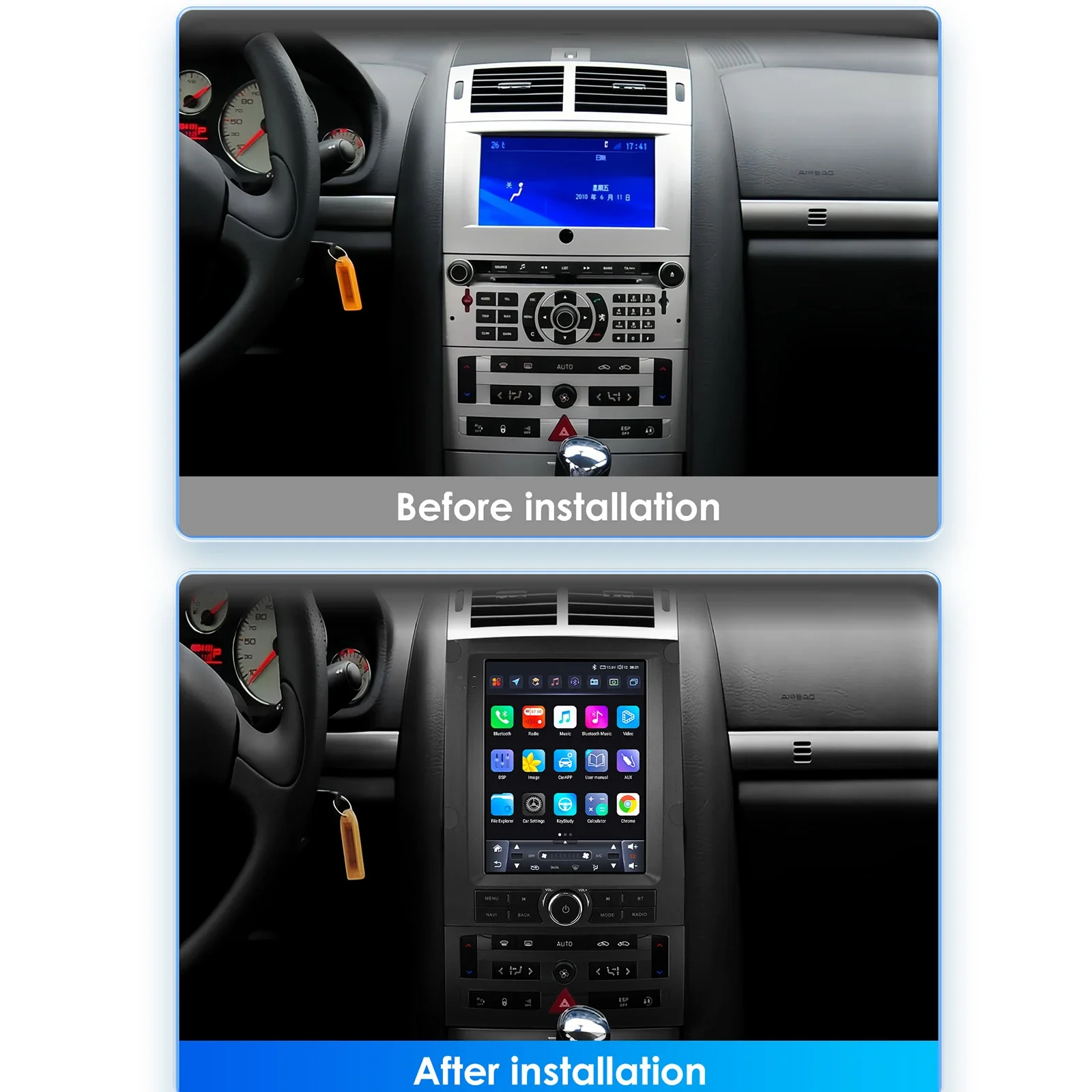 Radio para Auto Hizpo para Peugeot 407 SW 2004-2011, 407 Coupé, Multimedia, CarPlay, Android Auto, GPS, Bluetooth, WIFI, FM, RDS, Autoradio, Pantalla Inteligente de 9.7 Pulgadas Estilo Tesla, Pantalla QLED, Unidad Principal Automotriz, Navegación, 5G WIFI, DSP, ADAS, USB, DVR, SWC, BT 4