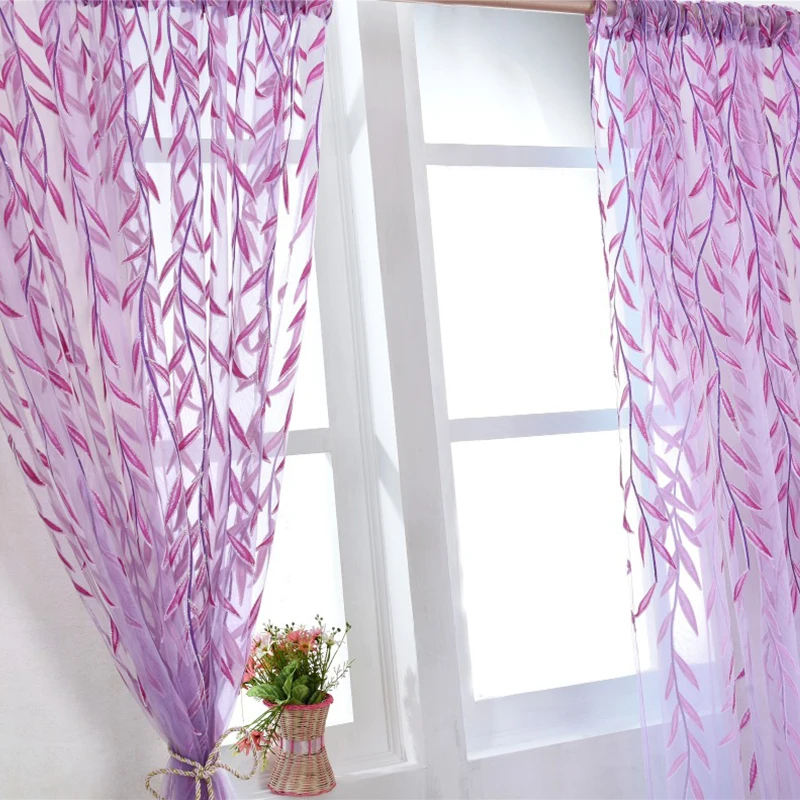 Wicker offset printed Curtain of Muslin cool window Pastoral floral Curtains for Window Living room kitchen Gauze cortina sala