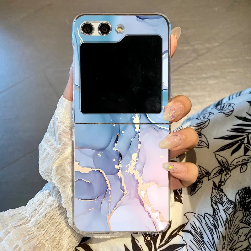 Marble Pattern Transparent Hard Phone Case - Clear Folding Cover