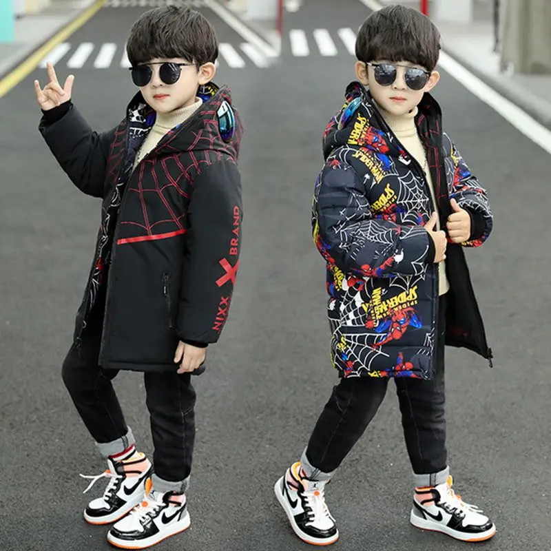 

Boys Winter Jacket Kids Warm Coat Boy Thick Parka Children Winter Clothing Cartoon Spiderman Outerwear Can Be Worn On Both Sides
