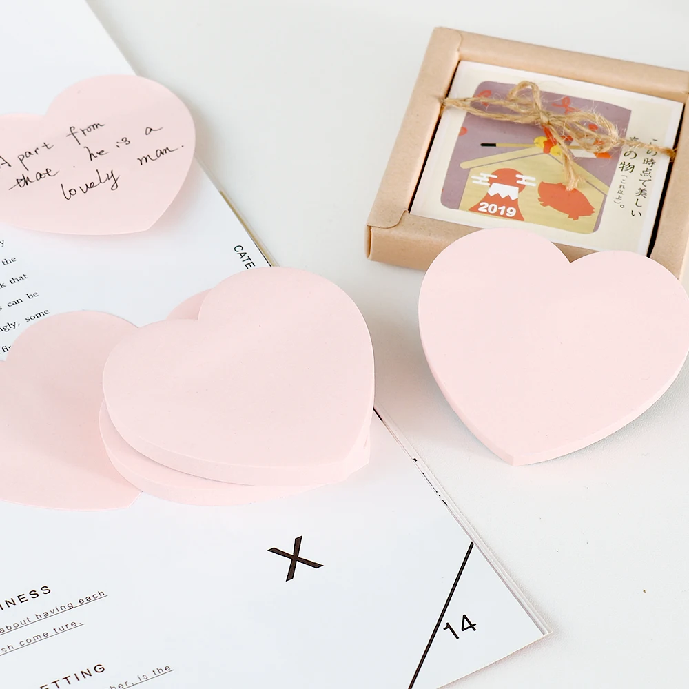 100Sheets/Set heart shape Memo Pad Creative Adhesive pink Color Note Paper Tearable DIY Scrapbook Paper Students 3