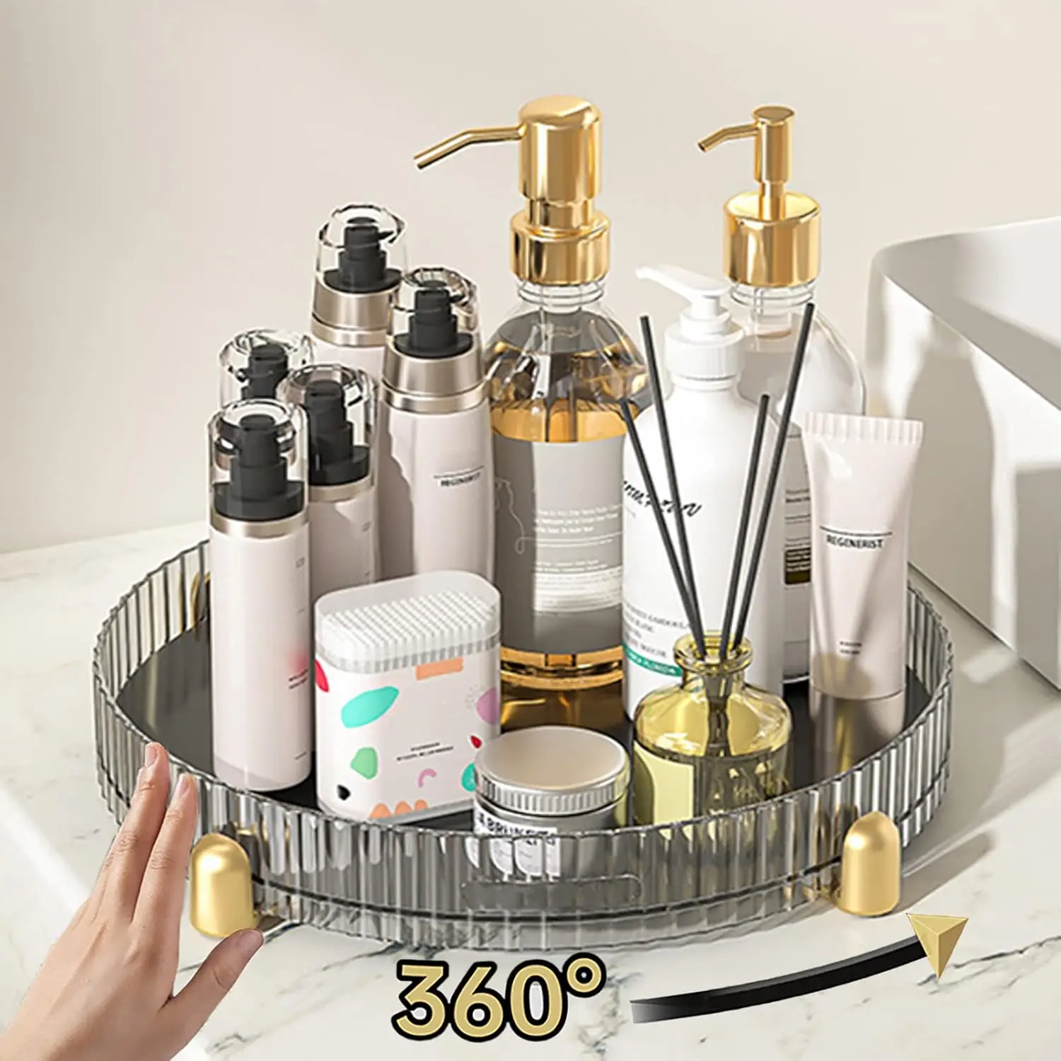 360 Degree 11inch Turntable Spice Rack Organizer, Clear Round Rotating Condiment Holder Storage Tray For Cabinets Pantry