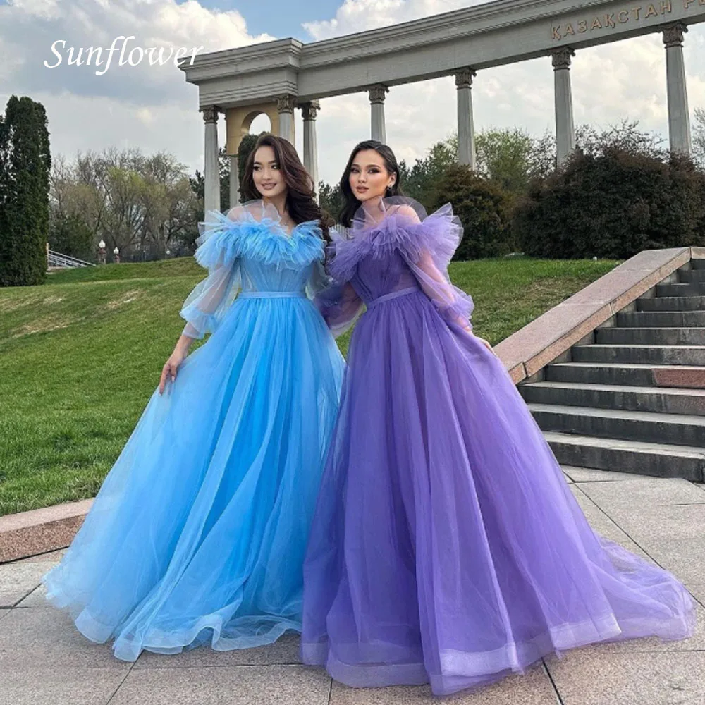 

Sunflower Off the Shoulder Prom Gowns A-LINE Long Sleeve Evening Dress Slim Tulle Floor-Length Party Dress 2023 High-end Custom
