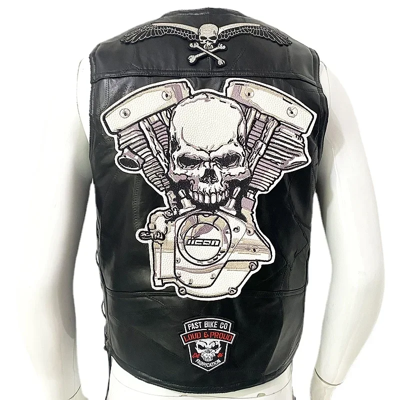 Description Picture 6 of itemMoto Leather Vest Patch Men's Motorcycle Sleeveless Jacket Collarless Moto&Biker Waistcoat Locomotive Club Punk Veste