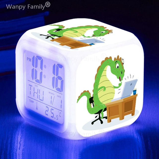 Réveil de dinosaure de dessin animé pour chambre d'enfant, 7 couleurs  lumineuses, petites lumières de nuit, horloge de bureau, cadeau  d'anniversaire pour enfant - AliExpress