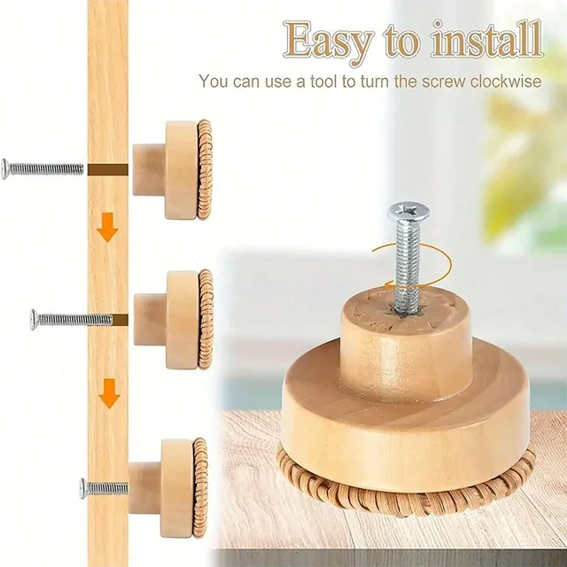 12 Uds. Perillas de tocador de ratán bohemio, perillas redondas de madera para cajones con tejido de mimbre hecho a mano y tornillos para muebles, gabinetes, Dr 5