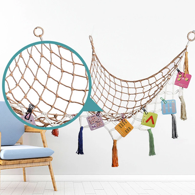 

Minimalist Hand-woven Cotton Rope Net Pocket Toy Hanmmock Corner Triangle Mesh Plush Toy Storage Swing Hammock Net Organizer
