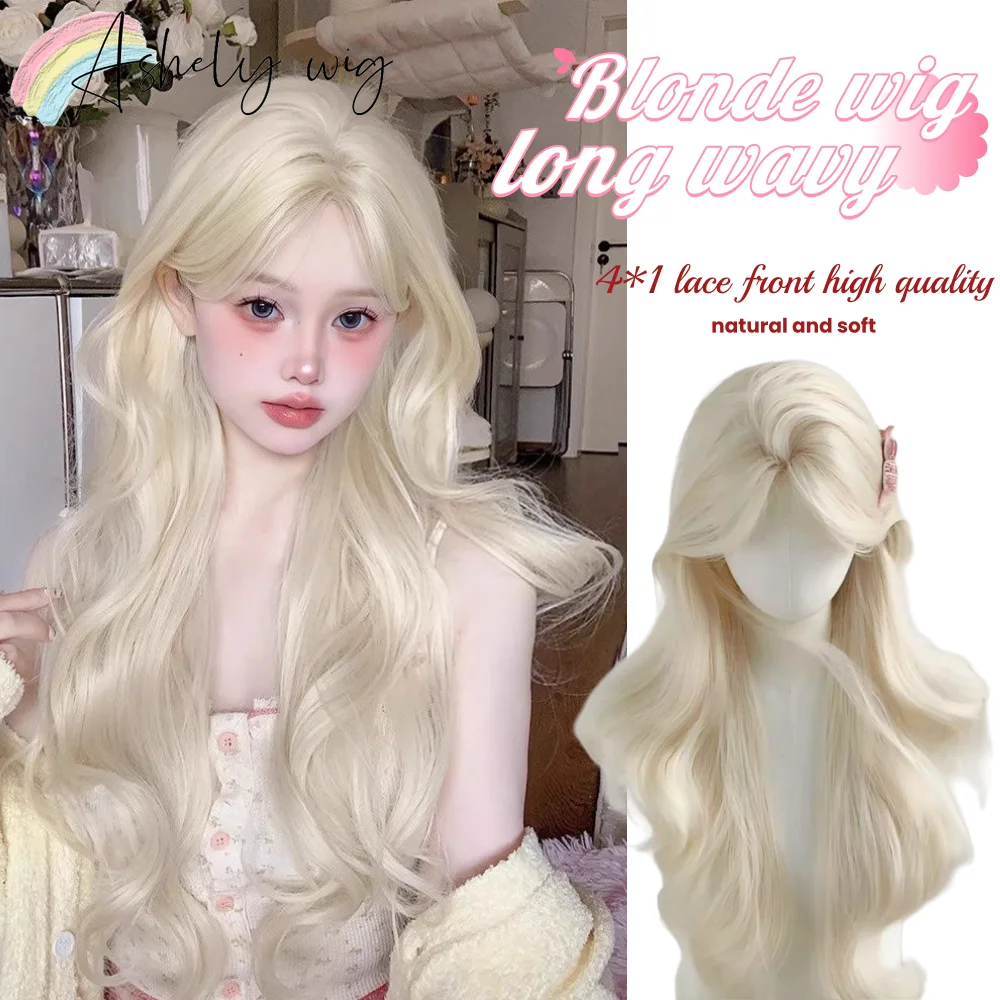 Ashely 613 Blonde Wig Female 26inch Long Body Wave Hair 4*1 Lace Front Wig Lolita Synthetic Wigs for Women Daily Use Парик 가발