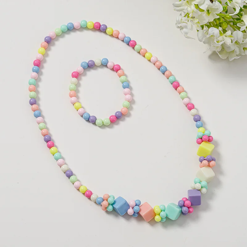 Heart Necklace and Colorful Bead Bracelet Set - Cute Jewelry for Girls