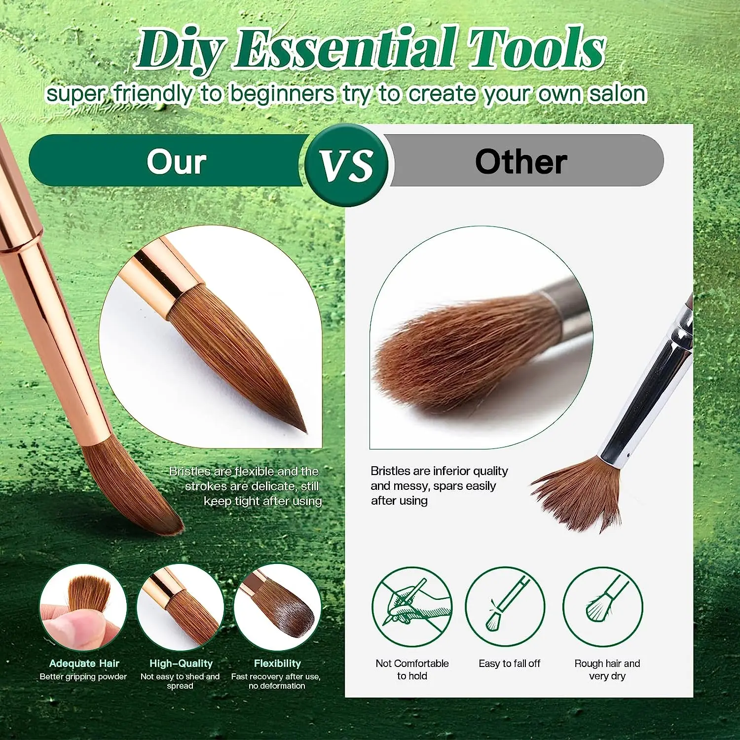 Kolinsky Acrylic Nail Brush, Size 8 Acrylic Nail Brushes, Oval Circular Brush with Metal Handle