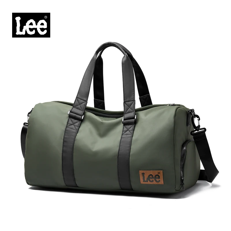 LEE Olive Green Dry Wet Pocket Shoe Compartment Travel Bag Waterproof Nylon Leather Fitness Sport Large Capacity Gym Duffel Bag