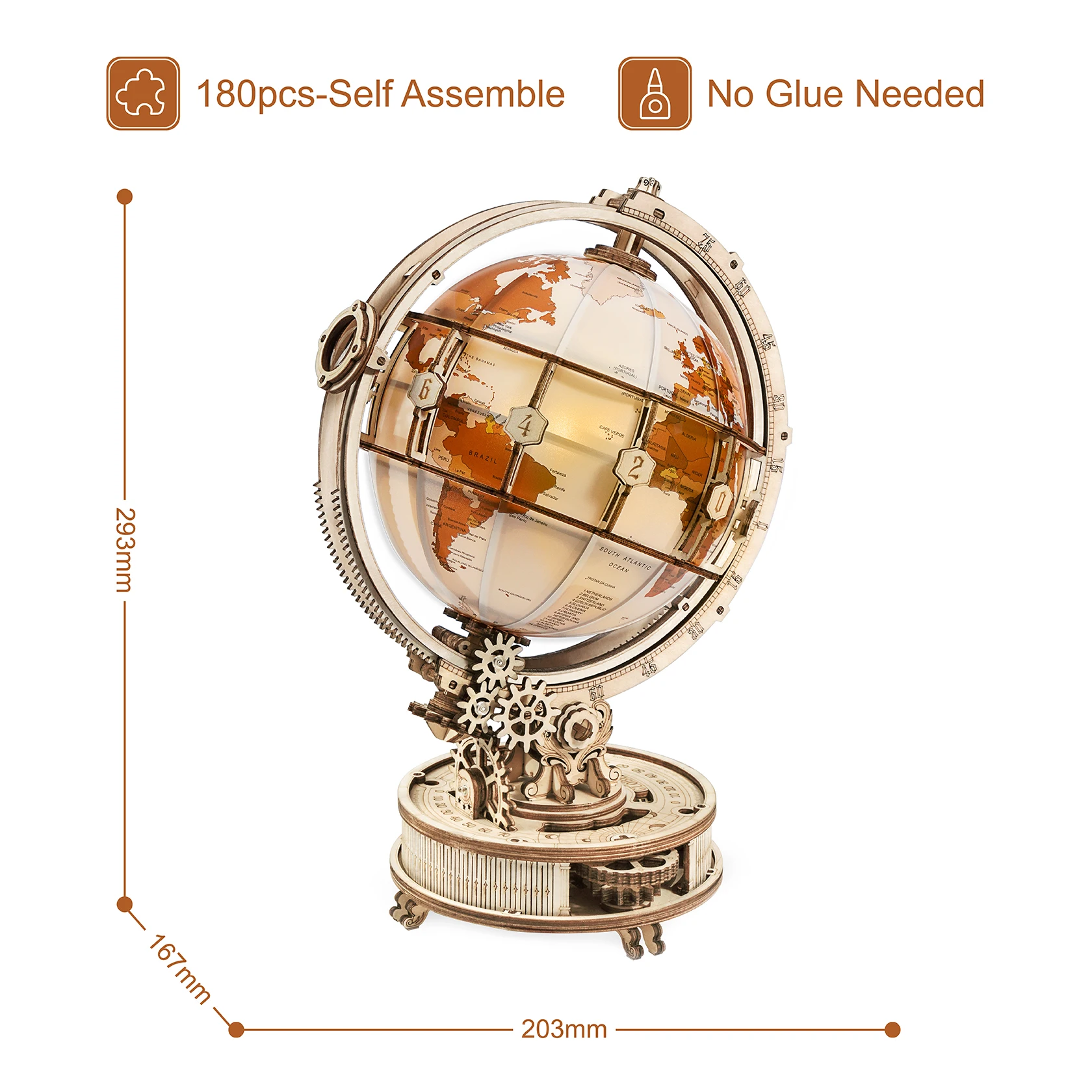 Wooden Globe Lamp 3D Puzzle Games for Birthday Gift for Kids Adults for Home Decor Building Blocks 3D 6