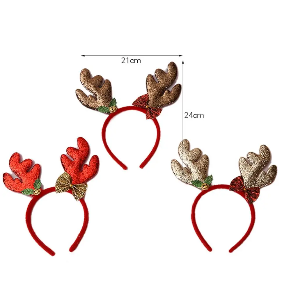 Girl Soft Bow Bells Elk Christmas Hat Christmas Decoration Female Plush Hair Hoop Antlers Headband Christmas Hair Band