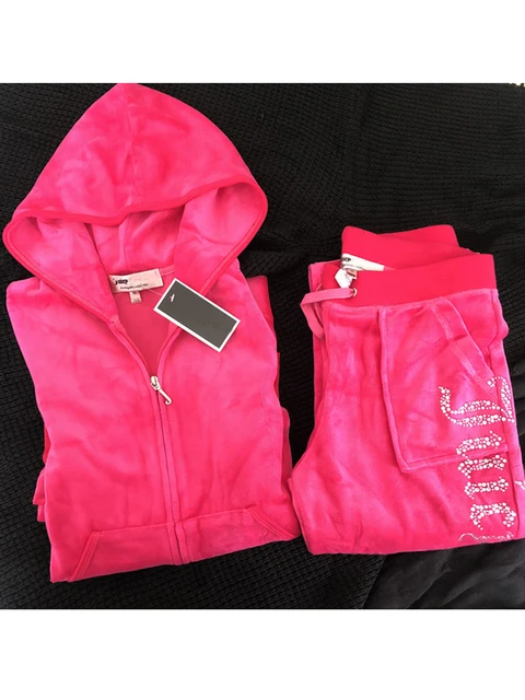 YICIYA TRACKSUIT hoodies Velvet Zipper Sweatshirt And Pants Winter women velour Pant Suit Hoodies Zipper Rhinestone velour suits rose red suit