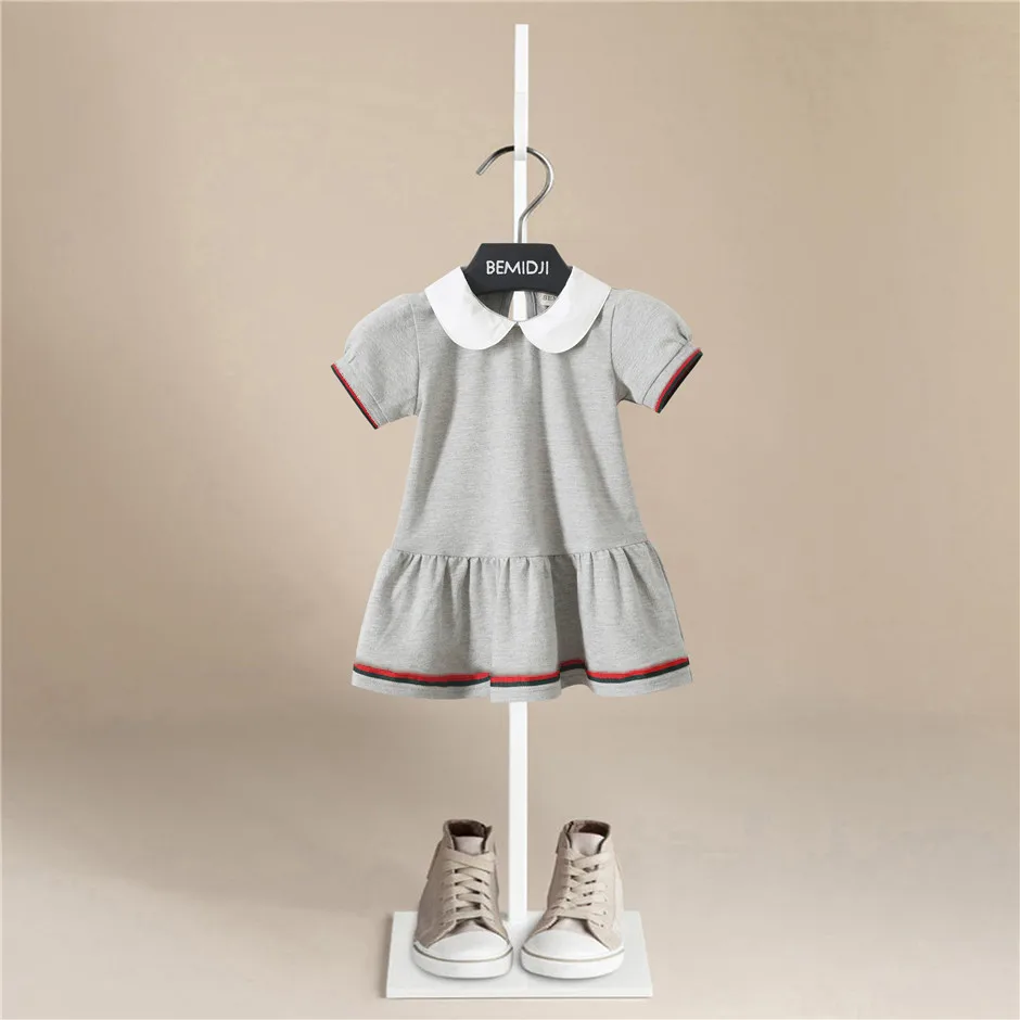 Summer New Leisure Sport College Style 1-7 Years Children Doll Collar  Cotton Short Sleeve Dress for Kids Baby Girls Dresses - AliExpress