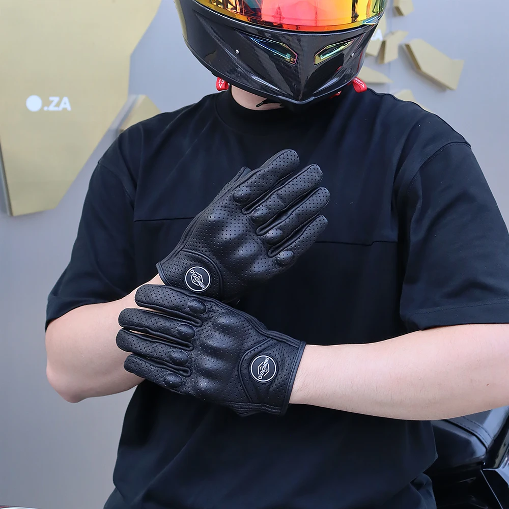 Men's Retro Leather Motorcycle Gloves - Breathable Summer Riding Gear Accessories