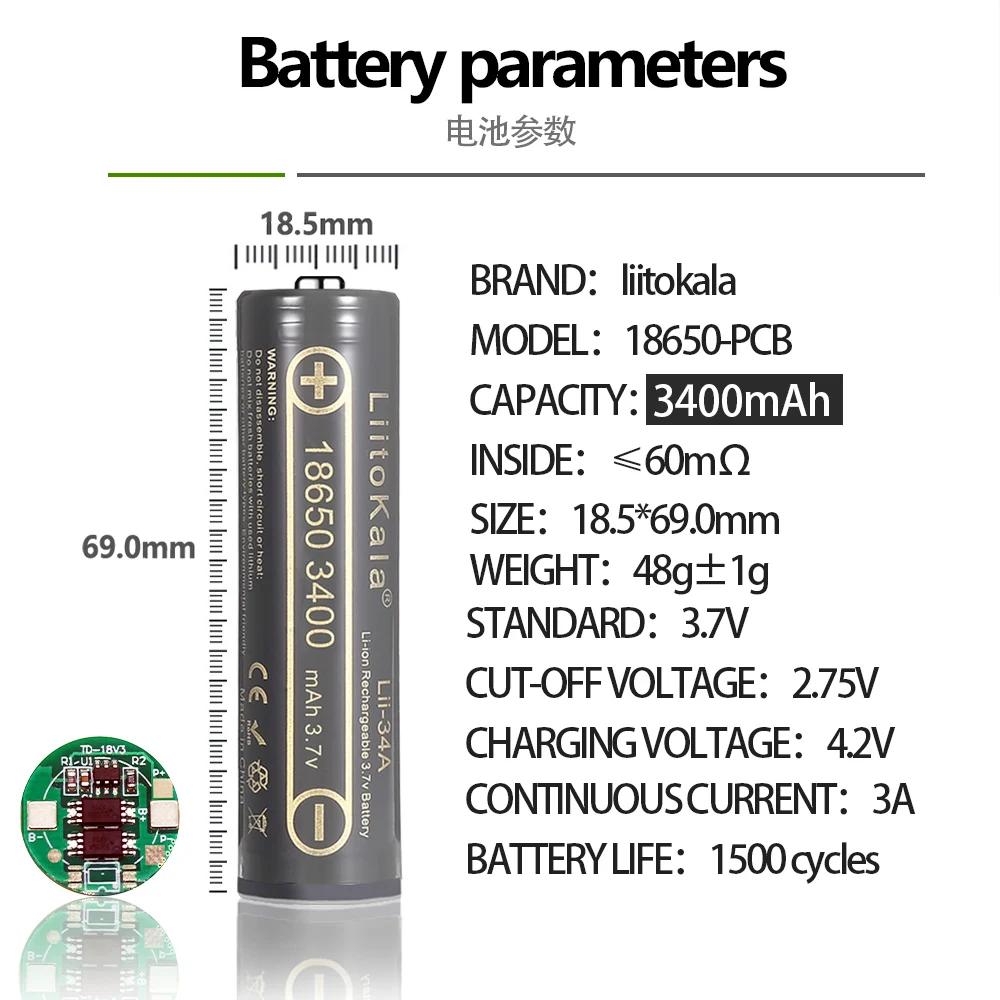 Bateria Recarregável de 116 Peças Liitokala Lii34a 3.7v 18650 3400mah com Proteção do Pwb Apropriada para o Modelo Etc da Aeronave do Uav Mais Caixa - Image 3
