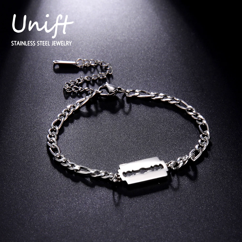 UniftPunkShaverRazorBladeBraceletonHandStainlessSteel