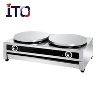 C2R Double Plate Pancake Machine Stainless Steel Gas Commercial Crepe Maker 1
