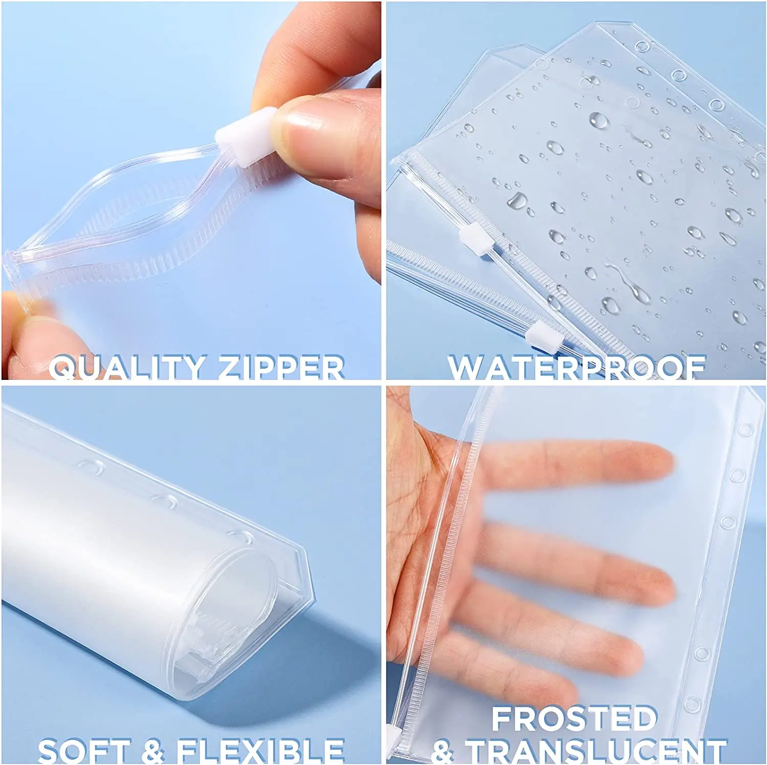 6pcs A5 A6 A7 Cash Envelopes for Budgeting Clear Zipper Folders Binder Pockets Loose Leaf Bag for 6-Hole Pouch Document Filing