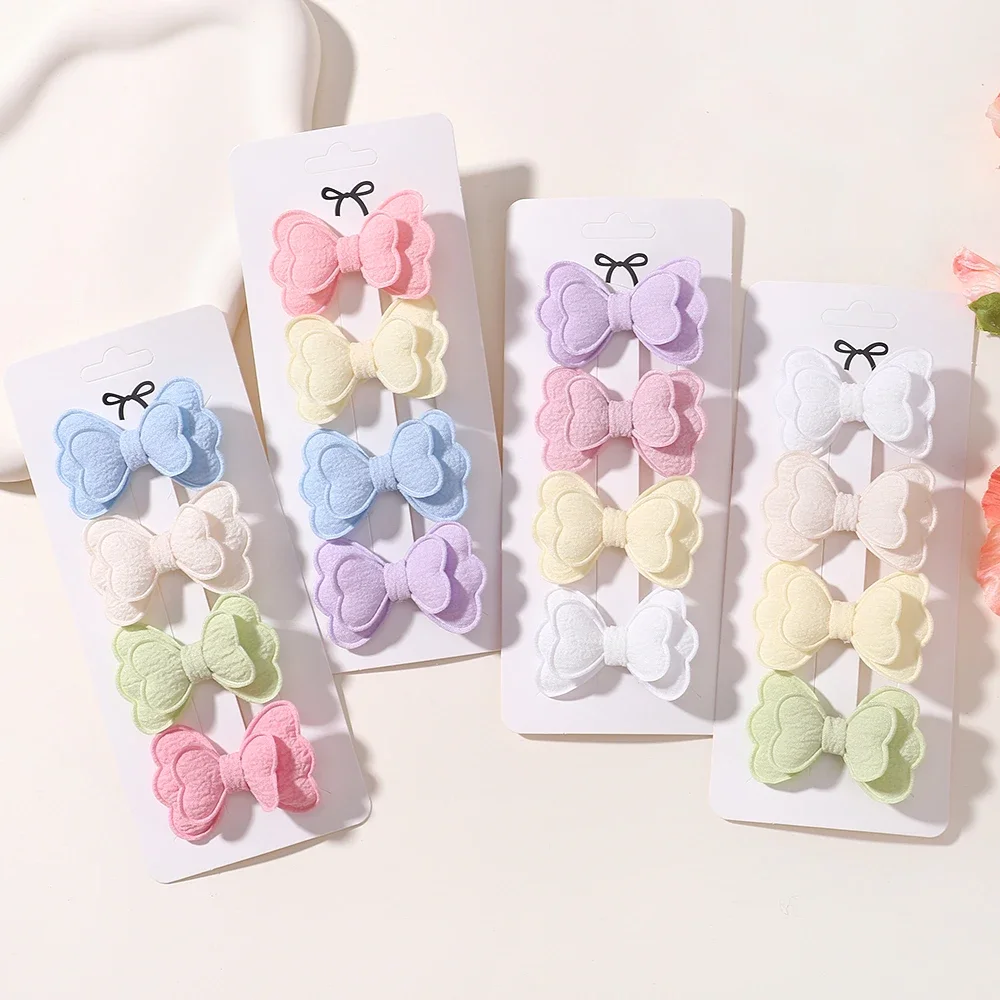 4Pcs/set Candy Colored Hair Clip Set for Toddler Double Layered Bow Cute Bangs Hair Pin Cotton Safe Babe Girls Hair Accessories