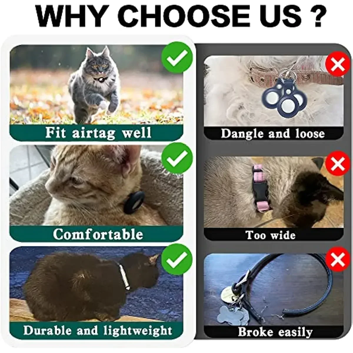 Airtag Cat Collar Breakaway, Reflective Kitten Collar with Apple Air Tag Holder and Bell for Girl Boy Cats, 0.4 Inches 4