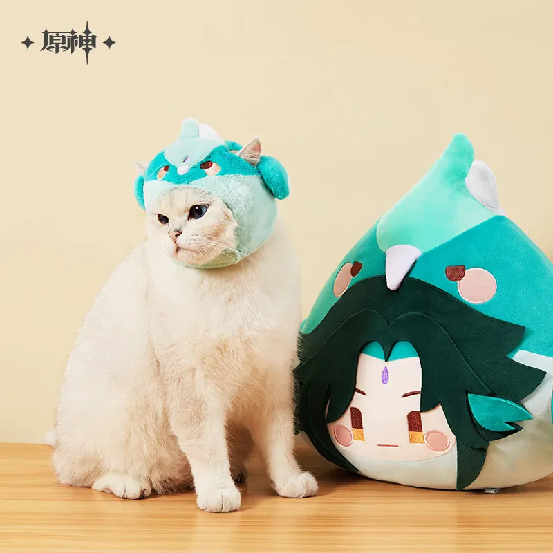 [Genuine] Game Genshin Impact Teyvat Zoo Plush head cover Anime Cosplay Diy Cat Hat Wriothesley Miko Xiao Childe Cute Hat Gift