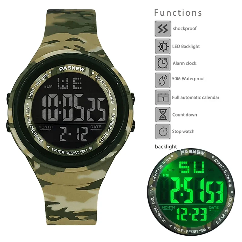 Tactical Sport Watches Men Camouflage Outdoor Expedition Electronic Handwatch Boy Multifunction Diver Digital Wristwatches Male
