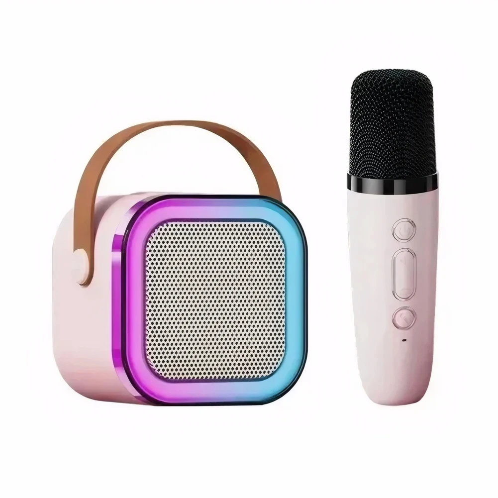 블루투스 호환 5.3 RGB 멀티 컬러 스피커, 무선 마이크 포함, 소형 스피커, 가정용 노래방용 조절 가능 LED 조명