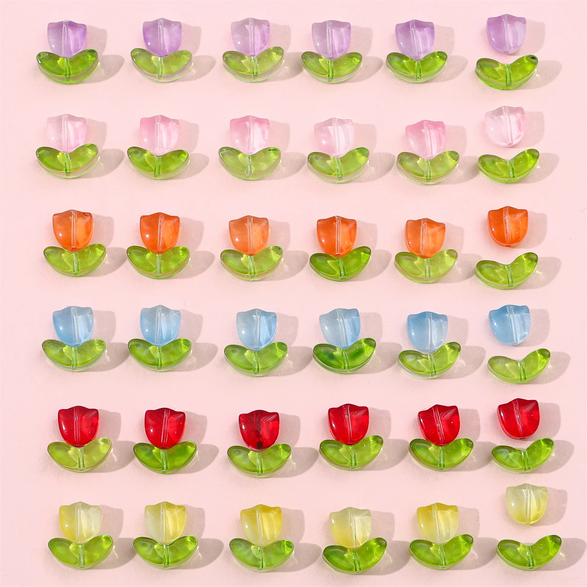 25Sets Jelly Powder Gradient Glass Tulip Petal Beaded Material DIY Handmade Bracelets, Earrings, Accessories, Hairpins