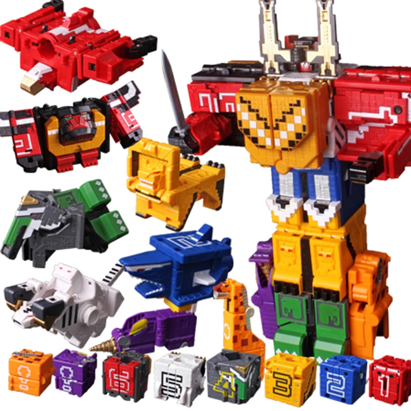 

Megazord Power Assembling Educational Toys Math Cube Transformation Robot Digits Puzzle Ranger Animals boy toy for Kids