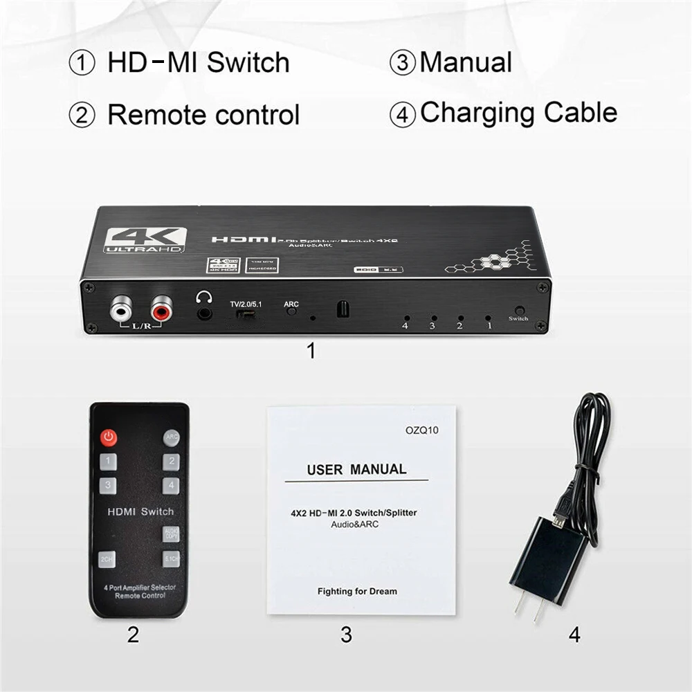 KuWFi 4K/60Hz HDMI ġ  4x2 HDR HDMI ó   ũ  IR ġ HD-MI 2.0 PS4 TV 