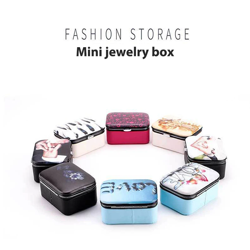 Caja de almacenamiento de joyas portátil con espejo, organizador de joyas, estuche de viaje de exhibición, cuero PU, pendientes, anillo, collar