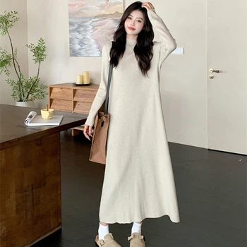 plus Size Autumn Winter Lazy Sle Inner Wear Long Dr Conceal Belly Plump Women Slimming Knitted Sweater Dr Casual Loos...