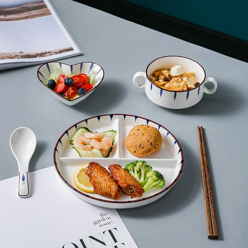 Divided Plate Family Children's Japanese Breakfast Weight Loss Quantitative Meal Three Grid Divided Dinner Plate