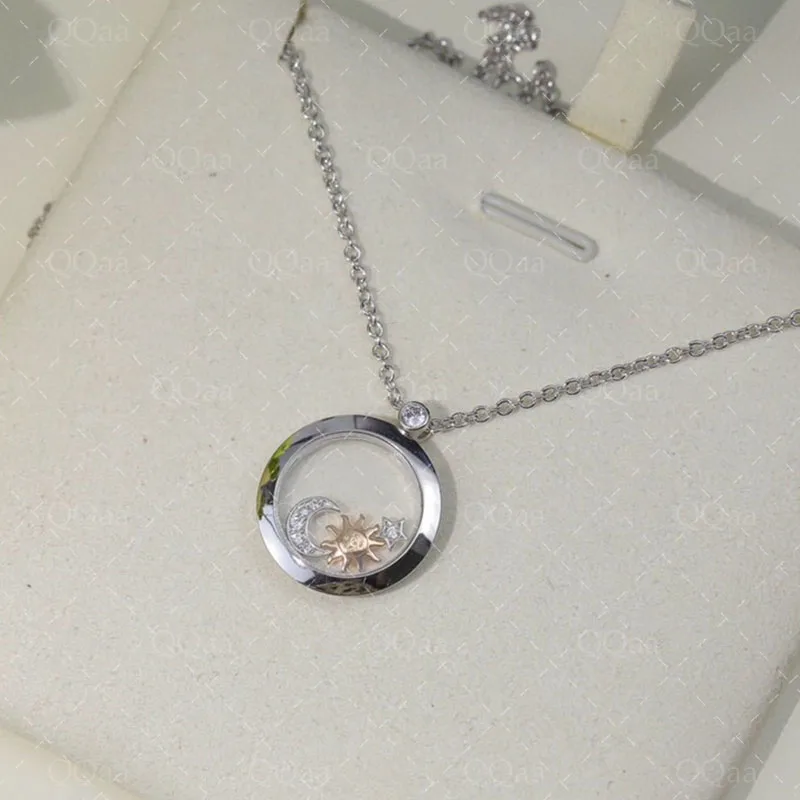 European and American New 925 Sterling Silver Star Moon Mobile Necklace Women's Fashion Luxury Brand Jewelry Valentine's Day Gif