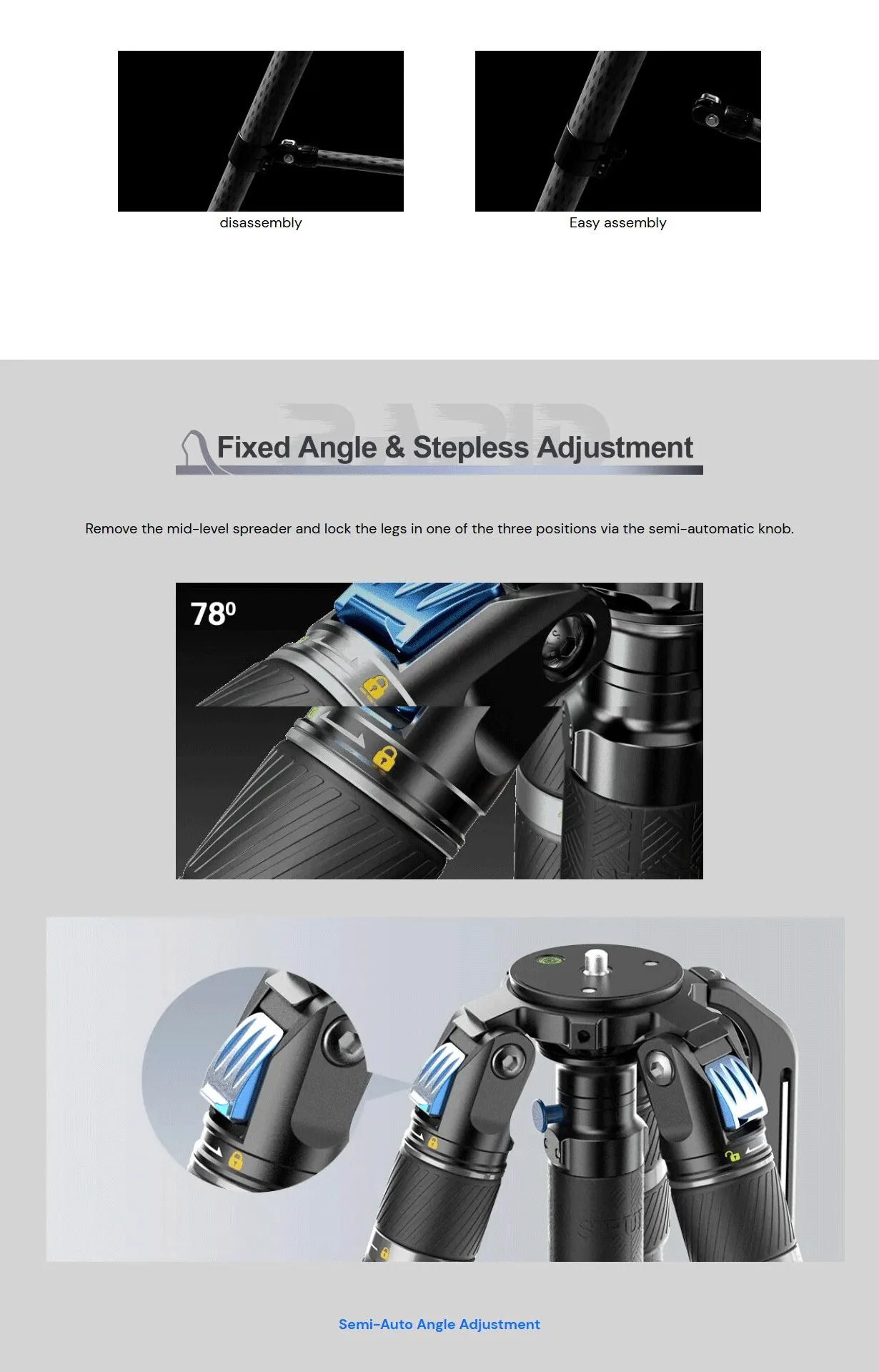 SIRUI SVS75 Rapid System One-Step Height Adjustment Carbon Fiber Tripod Lightwei
