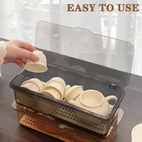 Tea Set Storage Box Transparent Cutlery Tray With Lid Drain Large Capacity Dustproof Cutlery Holder Desktop Dustproof With Cover 1